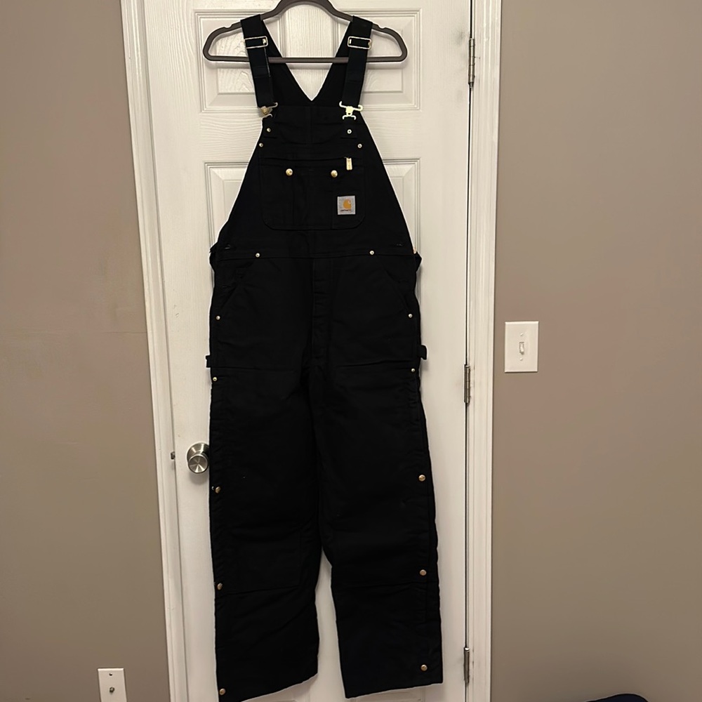 Men’s Black Carhartt Quilt-Lined Bibs R41-BLK 36 x 32